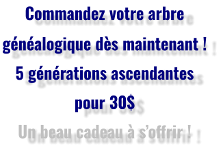 Commandez votre arbre généalogique dès maintenant ! 5 générations ascendantes pour 30$ Un beau cadeau à s’offrir !